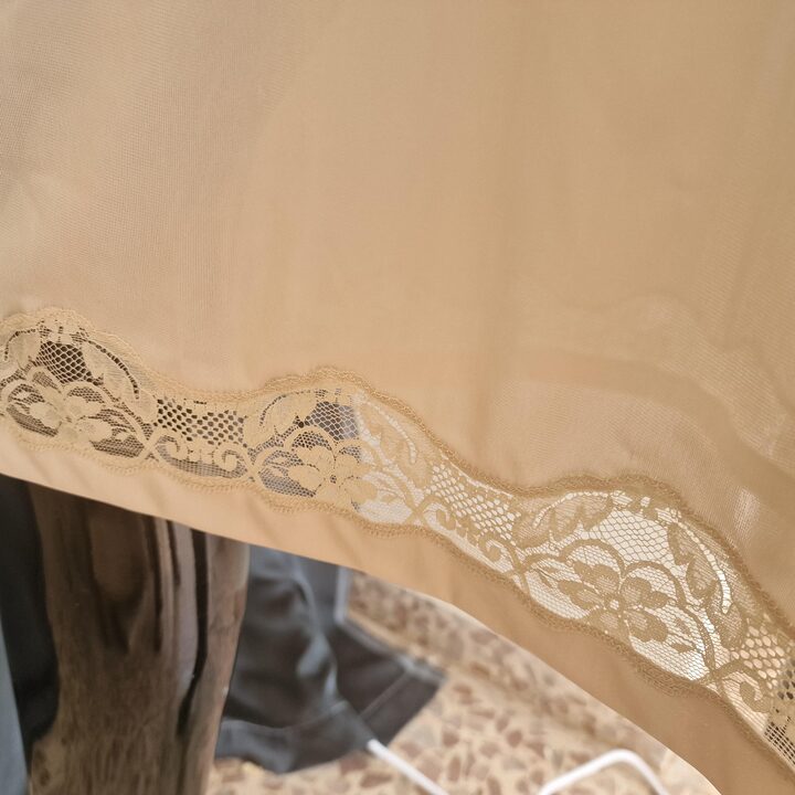 Vintage Slip Dress Undergarment Marie Claire 1980s Beige Polyamide Anti Static Lace Trim Spain Talla 6 Large L XL