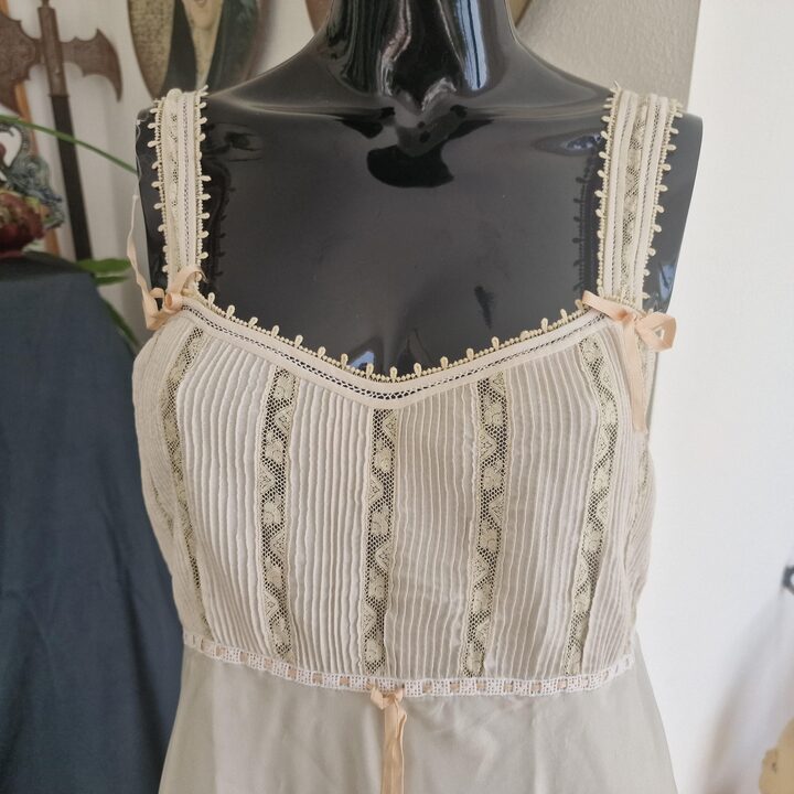Completo Notte Vintage Camicia da Notte e Giacchino, Lingerie Crepe Merletto Fatto a Mano 1960, Vestaglia Plisse Crema, Taglia S