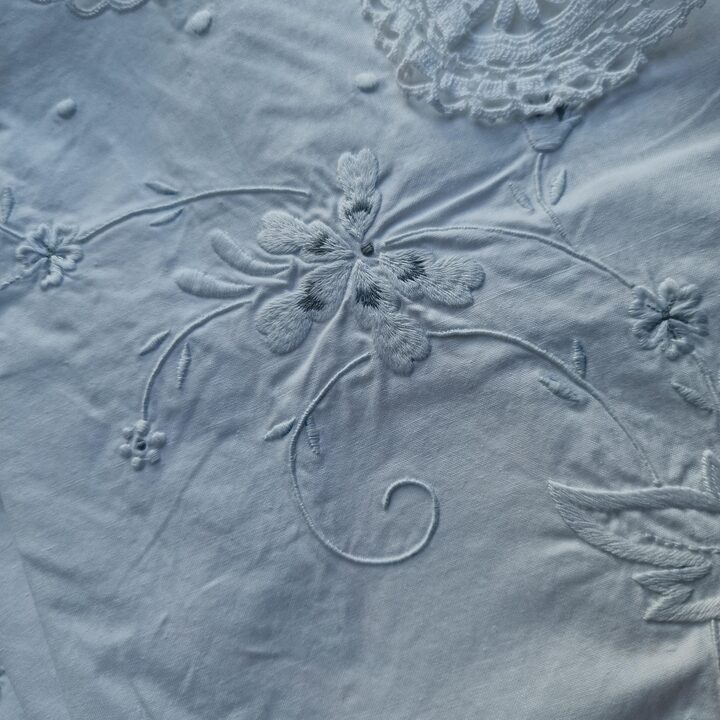 Parure de Lit Vintage en Coton, Drap et Taie de Traversin avec Dentelle au Crochet et Broderie de Monogramme, Annees 1960