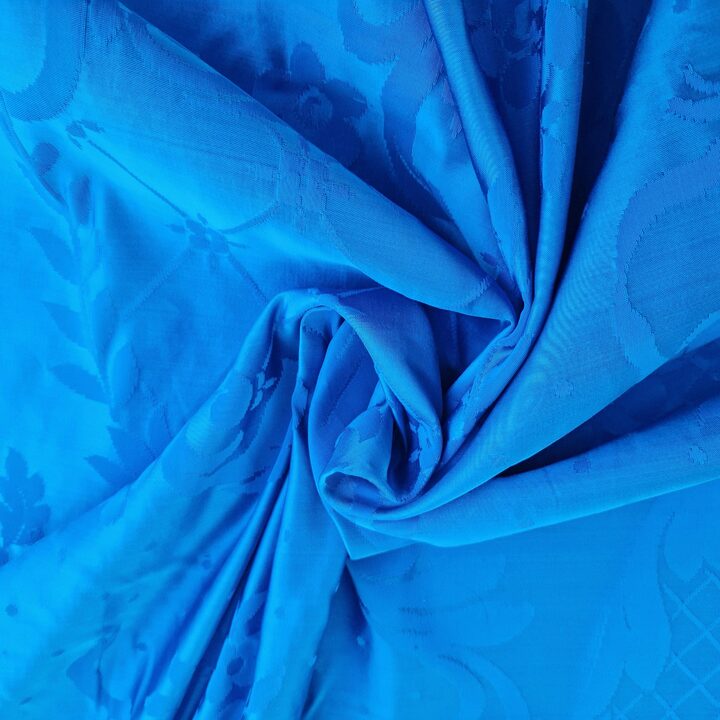 Vintage Jacquard Bedspread Coverlet, Blue Damask Silk Viscose Throw, 220x240 cm, Unused Deadstock Textile, First Half 20th Cent…