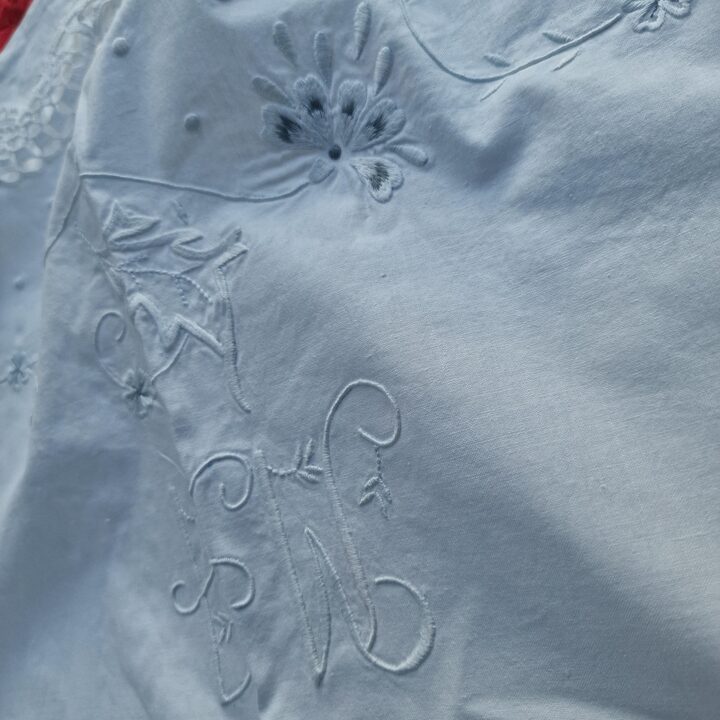 Parure de Lit Vintage en Coton, Drap et Taie de Traversin avec Dentelle au Crochet et Broderie de Monogramme, Annees 1960