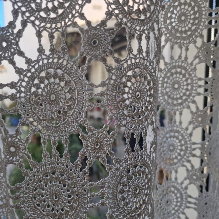 Ogromna Zasłona Szydełkowa Vintage 280x270cm - Tekstylia Bawełniane z Połowy XX Wieku - Tło Weselne Boho - Panel Koronkowy