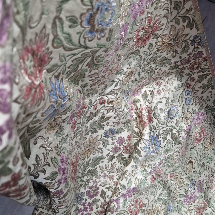 Floral Jacquard Fabric with Metallic Thread - Sage Green Beige - 120cm Wide - Sold by 55cm Units - Vintage Spanish Fallera Fabr…