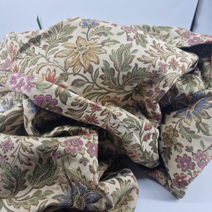 Floral Jacquard Fabric with Metallic Thread - Sage Green Beige - 120cm Wide - Sold by 55cm Units - Vintage Spanish Fallera Fabr…