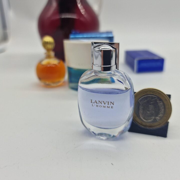 Set van 3 Miniatuur Parfums, Lanvin Geurcollectie Arpege, Oxygene en L'Homme met Doosjes, Jaren 1990, Uitstekende Staat