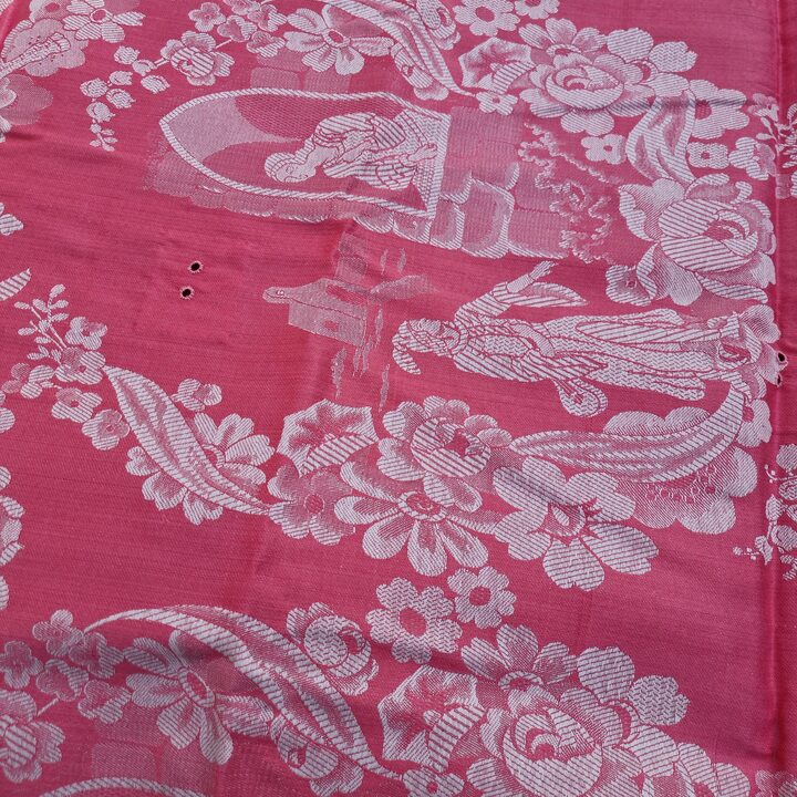 Tessuto Jacquard Spagnolo Vintage, Damasco Rosa Motivo Castello Medievale, 440x140 cm, Materiale Tappezzeria Coprimaterasso Ann…