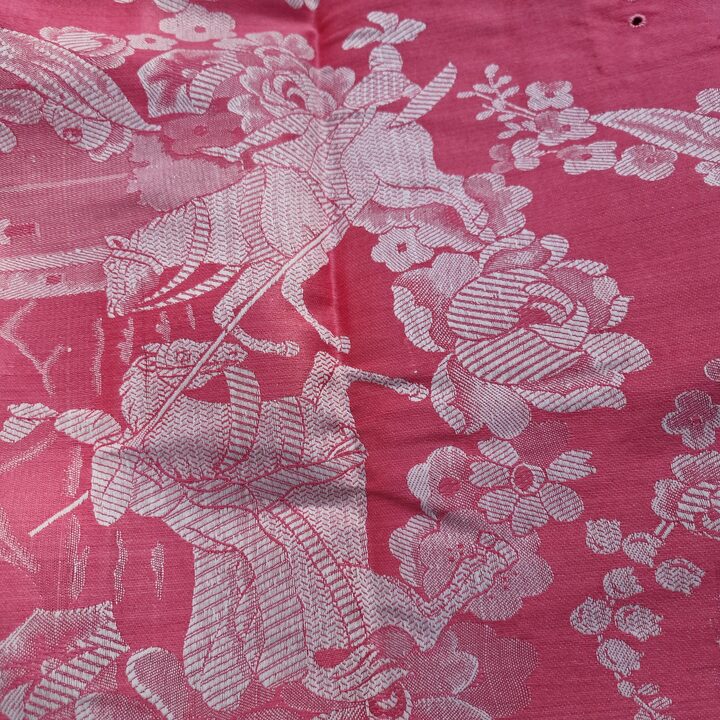 Tela Jacquard Española Vintage, Tejido de Damasco con Motivo de Castillo Medieval, 440x140 cm Rosa, Material de Tapiceria de lo…