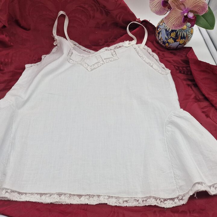 Completo intimo vintage da bambina, canotta e mutandine in batista di cotone 1930, prima comunione, 7-8 anni, petto 66 cm