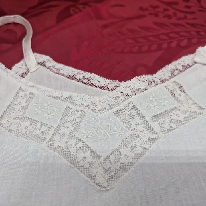 Completo intimo vintage da bambina, canotta e mutandine in batista di cotone 1930, prima comunione, 7-8 anni, petto 66 cm