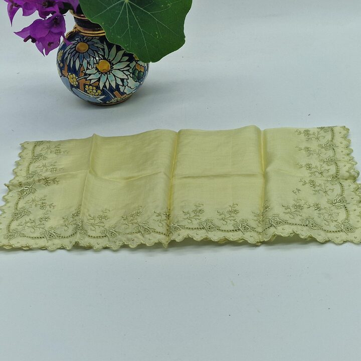 Vintage Silk Handkerchief - Pale Lime / Chartreuse Green - Scalloped Edge - Unused Deadstock - 30x30cm - Sheer Spring Green Poc…
