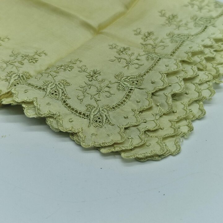 Vintage Silk Handkerchief - Pale Lime / Chartreuse Green - Scalloped Edge - Unused Deadstock - 30x30cm - Sheer Spring Green Poc…