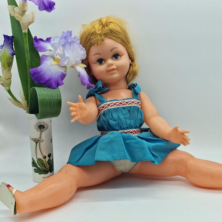 Boneca Espanhola Vintage 46 cm Alicante Olhos Dorminhocos Loira 1970
