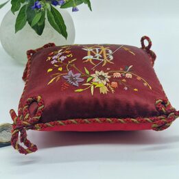 Antique Victorian Silk Velvet Pincushion Hand Embroidered Monogram MB
