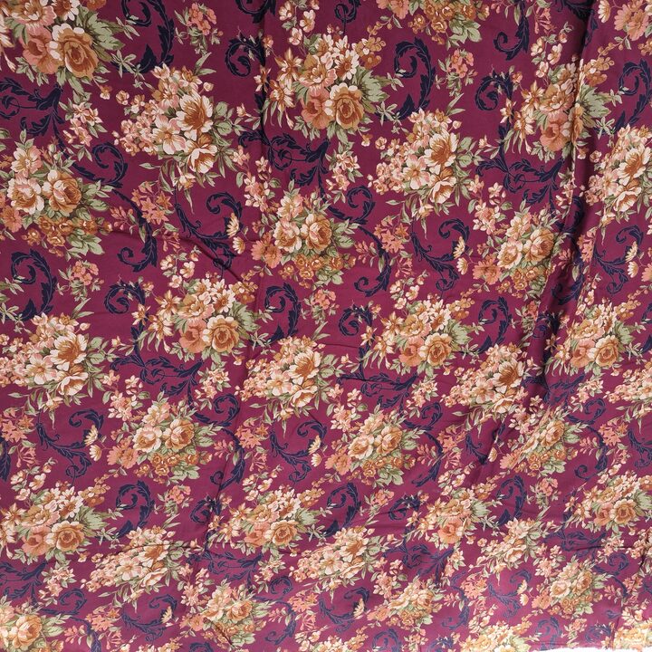 Tela de Estambre Inglesa Vintage, Textil de Confección de Viscosa Hilada Floral y Barroca, Material de Costura de 150 x 320 cm