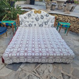Colcha de Crochê Cobreleito Renda, Manta de Algodão Mercerizado Feita à Mão com Medalhões, Estilo Vintage Pesado, 180x220 cm
