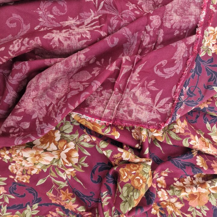 Tela de Estambre Inglesa Vintage, Textil de Confección de Viscosa Hilada Floral y Barroca, Material de Costura de 150 x 320 cm