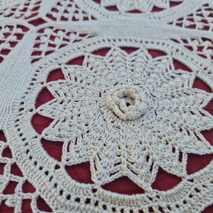 Copriletto Uncinetto Coperta Pizzo, Copertura Cotone Mercerizzato Fatto a Mano con Medaglioni, Stile Vintage Pesante, 180x220 cm