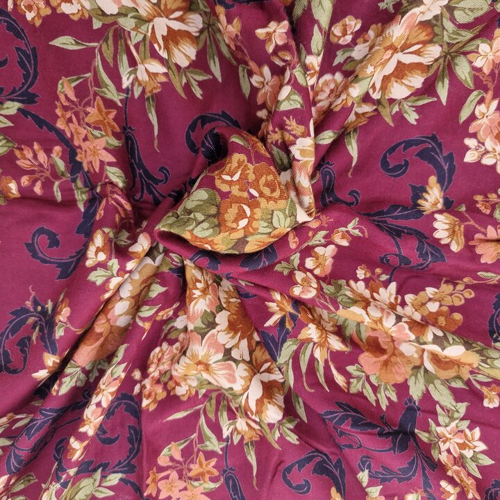 Tela de Estambre Inglesa Vintage, Textil de Confección de Viscosa Hilada Floral y Barroca, Material de Costura de 150 x 320 cm