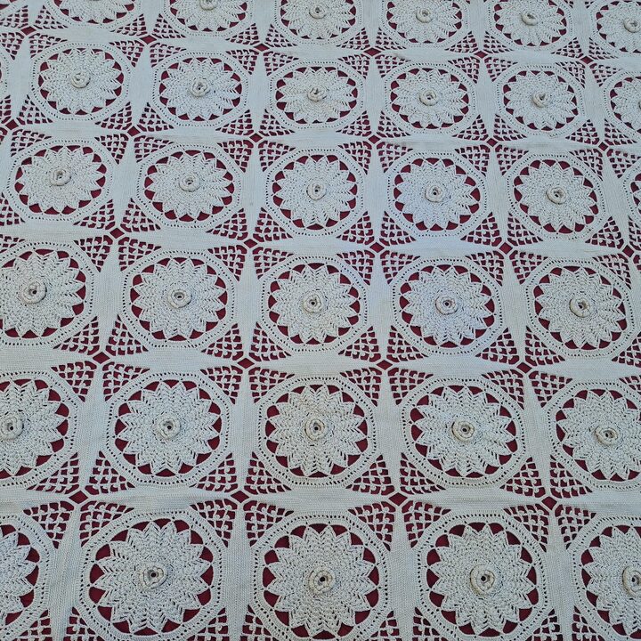 Copriletto Uncinetto Coperta Pizzo, Copertura Cotone Mercerizzato Fatto a Mano con Medaglioni, Stile Vintage Pesante, 180x220 cm