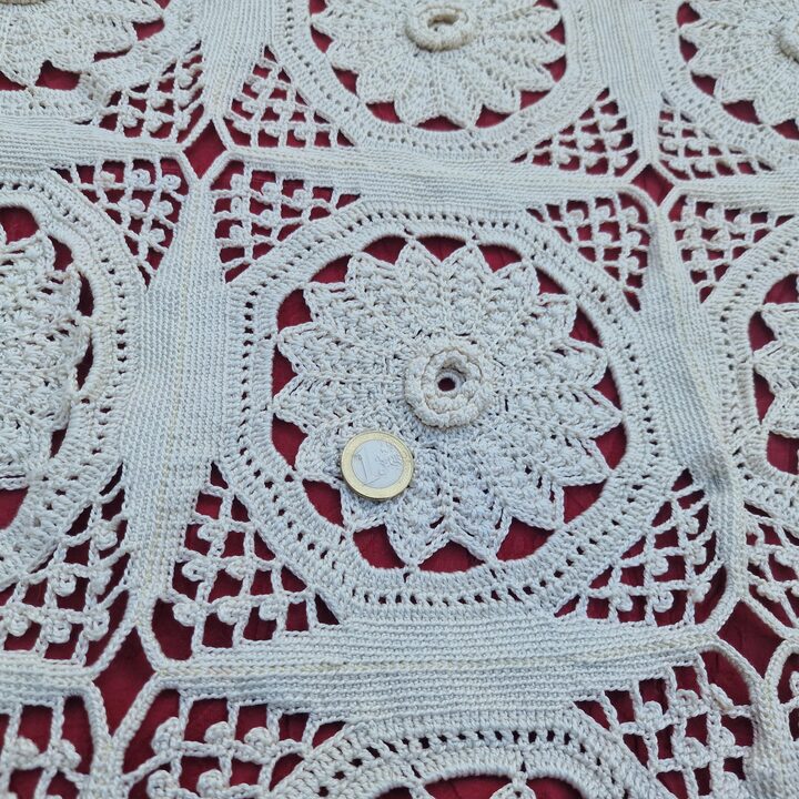 Copriletto Uncinetto Coperta Pizzo, Copertura Cotone Mercerizzato Fatto a Mano con Medaglioni, Stile Vintage Pesante, 180x220 cm
