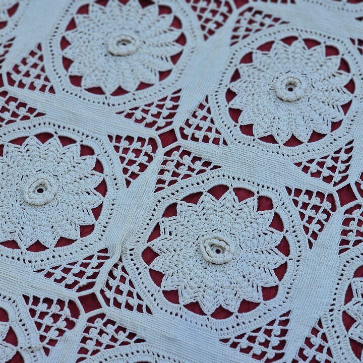 Copriletto Uncinetto Coperta Pizzo, Copertura Cotone Mercerizzato Fatto a Mano con Medaglioni, Stile Vintage Pesante, 180x220 cm