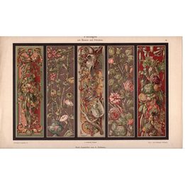 Cromolitografía Original 1894 Paneles Florales y Frutas de A Erdmann - Dekorative Vorbilder Lámina 48