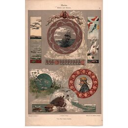 1893 Carlos Grethe Marine Motifs Chromolithograph - Plate 42 from Dekorative Vorbilder - Antique German Nautical Art Print