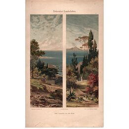 1890s Albert Wirth Antique Chromolithograph Decorative Landscapes Julius Hoffmann Stuttgart Italy