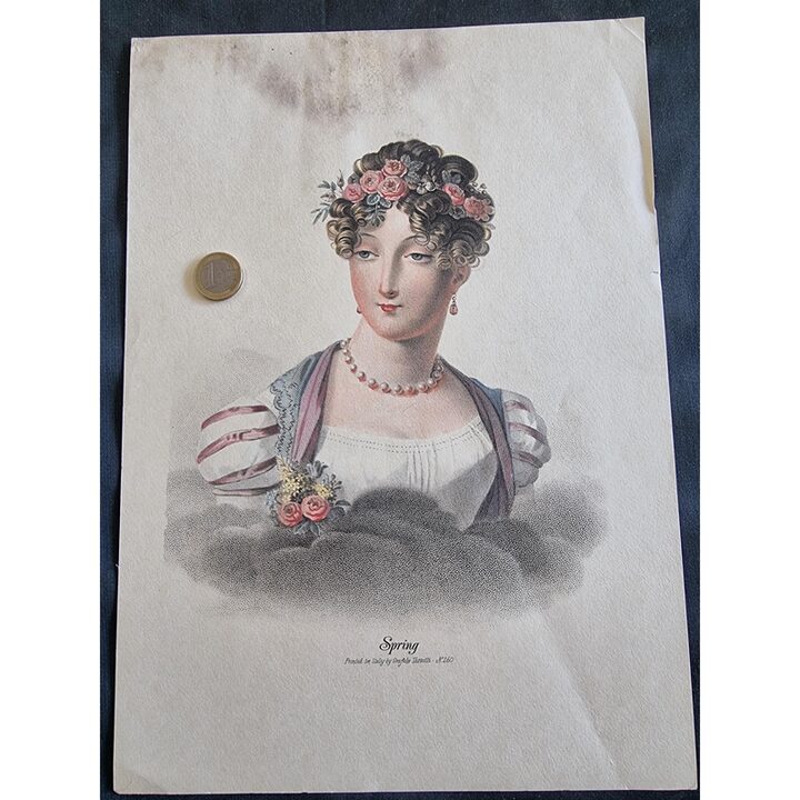 Vintage Lithographie Grafiche Tassotti Italien Nr 260 Frühling Damenportrait Neoklassizismus Papier Wanddeko für Arbeitszimmer