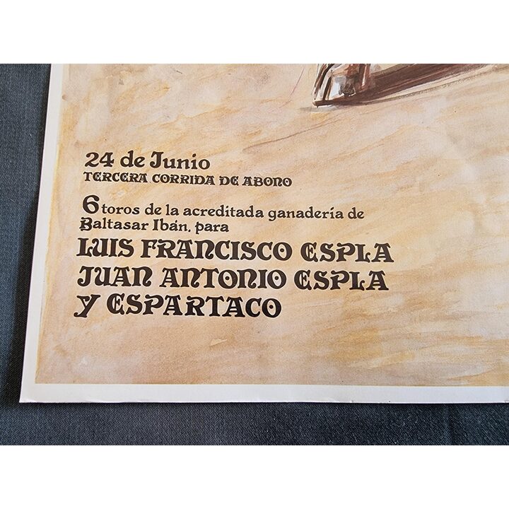 Klasyczny Plakat Walki Byków Perezgil Alicante 1985 Litografia Corrida de Toros Hiszpańska Sztuka, Hogueras de San Juan