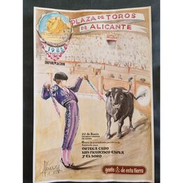 Cartaz de Touros Vintage Alicante 1985, Litografia Peregiles, Corrida de Toros Ortega Cano Espla Arte de Parede Colecionável