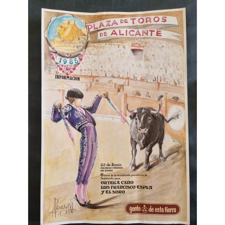 Originele Spaanse Stierengevecht Poster Alicante 1985, Peregiles Litho, Corrida de Toros Ortega Cano Espla Wanddecoratie