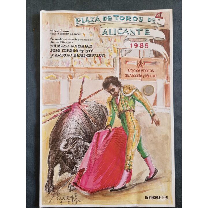 1985年 アリカンテ闘牛場 オリジナルポスター ペレヒル作画 闘牛士ホセ・クベロ・イヨ 記念品