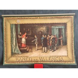 Lithographie Ancienne Banco de Valencia Jose Benlliure Scene Cardinal Adrien Impression Art Historique Decoration Bureau