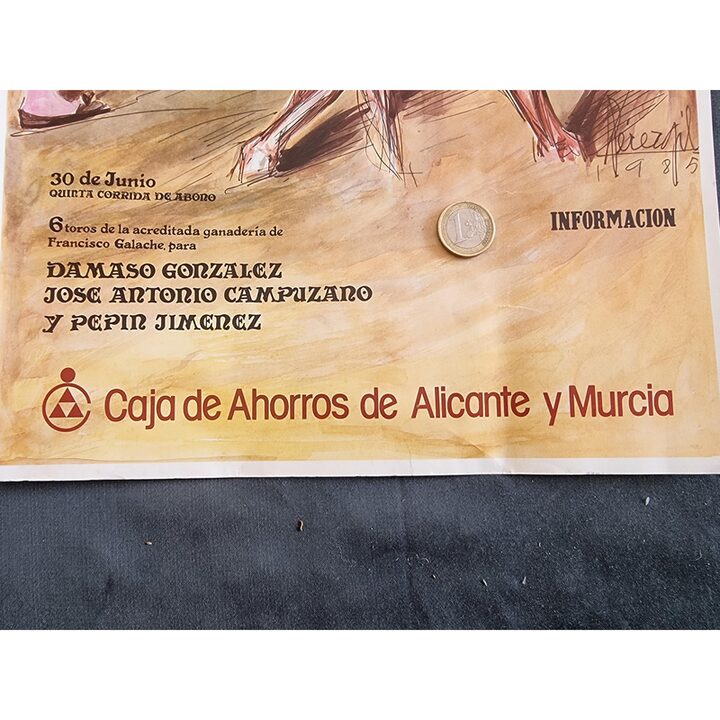 Cartel de Toros Vintage, Perezgil Plaza de Toros de Alicante 1985, Litografía de Tauromaquia, Decoración de Pared para Despacho