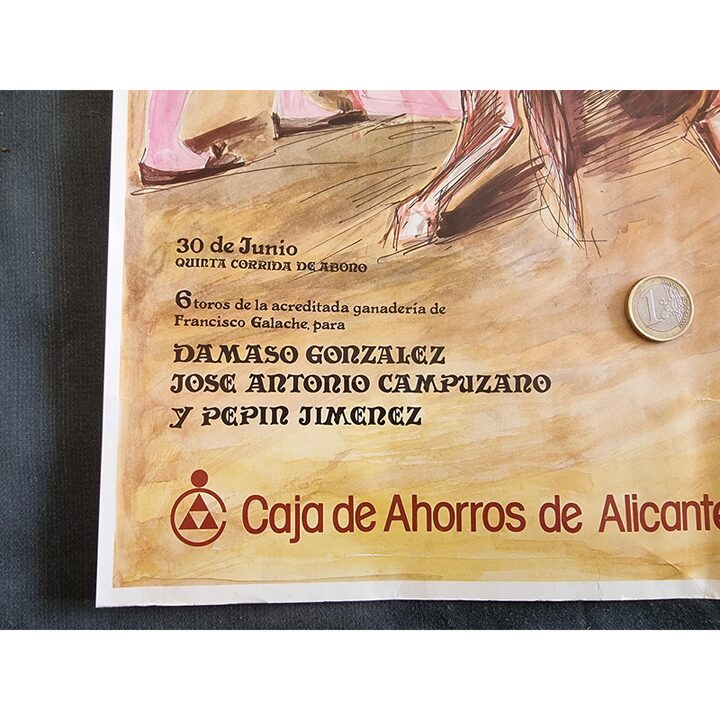 Cartel de Toros Vintage, Perezgil Plaza de Toros de Alicante 1985, Litografía de Tauromaquia, Decoración de Pared para Despacho