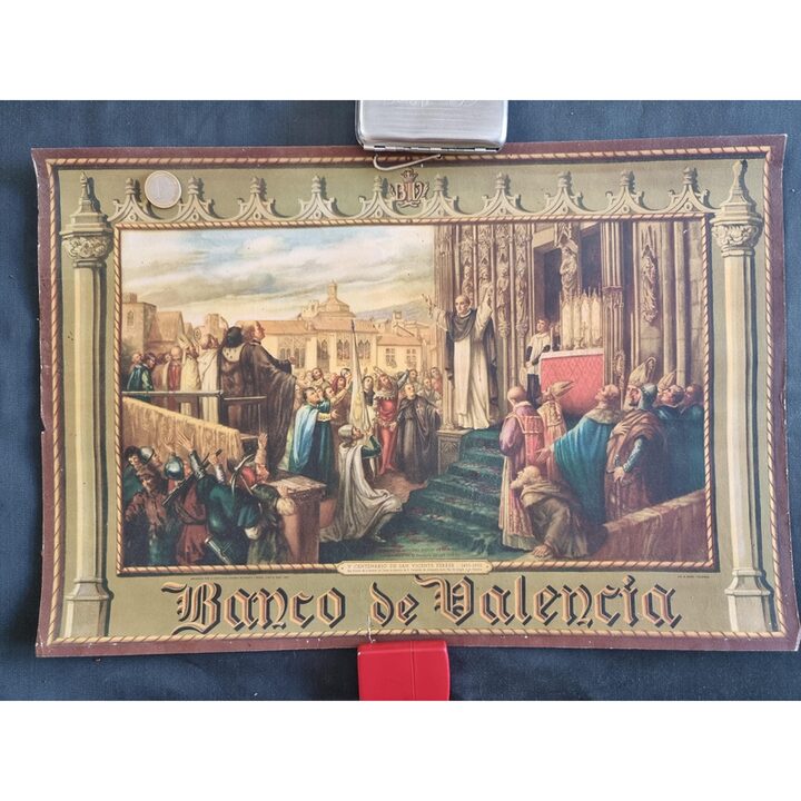 Litografia Banco de Valencia, Centenario de San Vicente Ferrer por Litografia S Dura, 48x32 cm, 1955