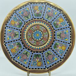 Decoratief Wandbord Sierschaal, CEARCO Spanje Handgeschilderd Emaille 24K Goud Keramiek, 33 cm 13 Inch, Vintage jarentachtig
