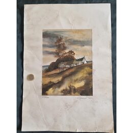Лимитированная Литография Shadow Trees, Номерной Графический Лист 373/500, Ретро Пейзаж для Декора Интерьера Мид Сенчури