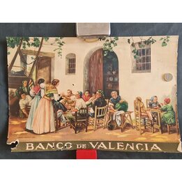 Antike Lithographie Poster Banco de Valencia, La Paella Manuel Diago, Andreu y Santamans Alboraya Valencia 1896, 48x32 cm