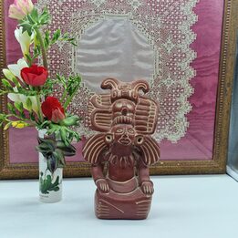 Estátua Mesoamericana de Terracota, Escultura Mexicana de Argila, Divindade Maia Zapoteca Sentada, Decoração de Gabinete do Séc…