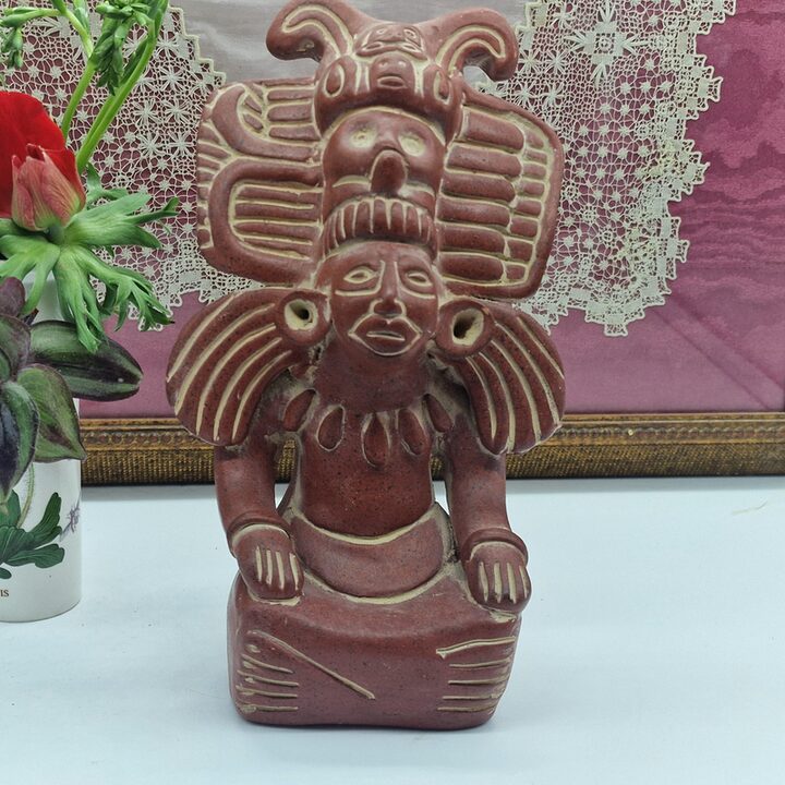 Estatua Mesoamericana de Terracota, Escultura Mexicana de Arcilla, Deidad Maya Zapoteca Sentada, Decoración de Gabinete del Sig…