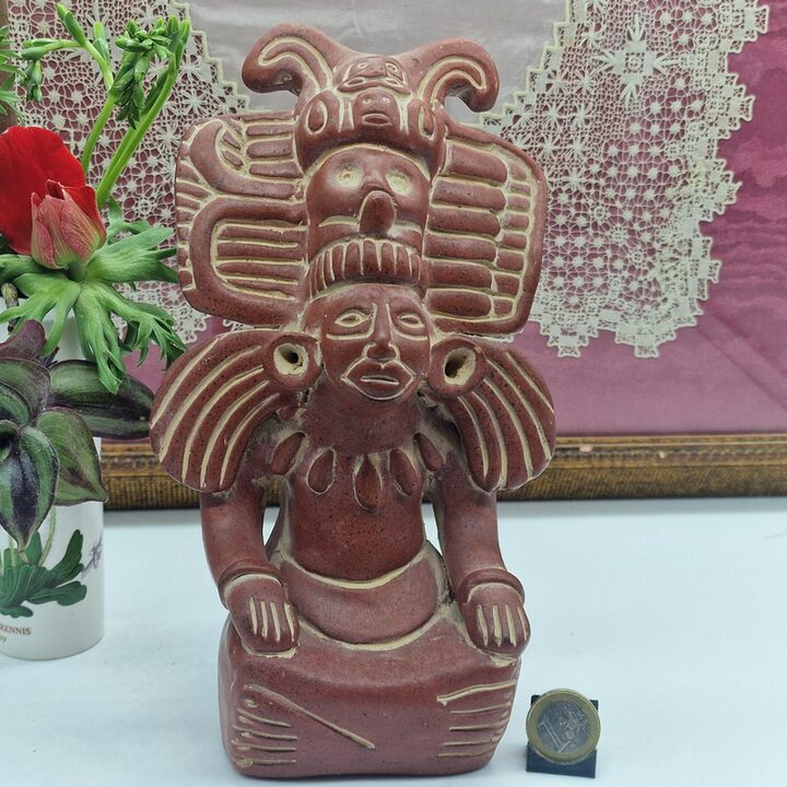 Estatua Mesoamericana de Terracota, Escultura Mexicana de Arcilla, Deidad Maya Zapoteca Sentada, Decoración de Gabinete del Sig…