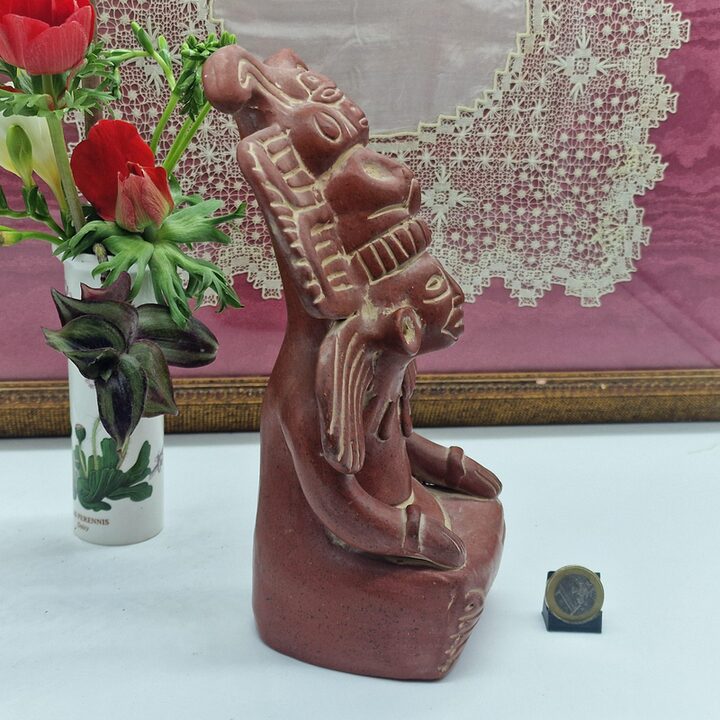 Estatua Mesoamericana de Terracota, Escultura Mexicana de Arcilla, Deidad Maya Zapoteca Sentada, Decoración de Gabinete del Sig…