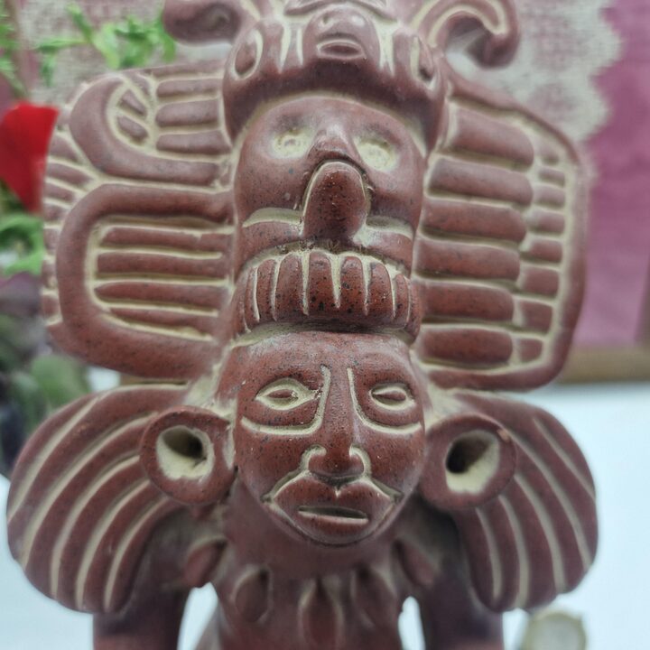 Estatua Mesoamericana de Terracota, Escultura Mexicana de Arcilla, Deidad Maya Zapoteca Sentada, Decoración de Gabinete del Sig…