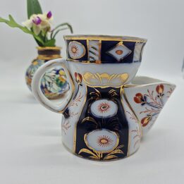 Antyczny Kubek do Golenia z Porcelany, Wiktoriański Staffordshire Kobaltowy Imari Kubek Fryzjerski, Kolekcjonerski 11 cm