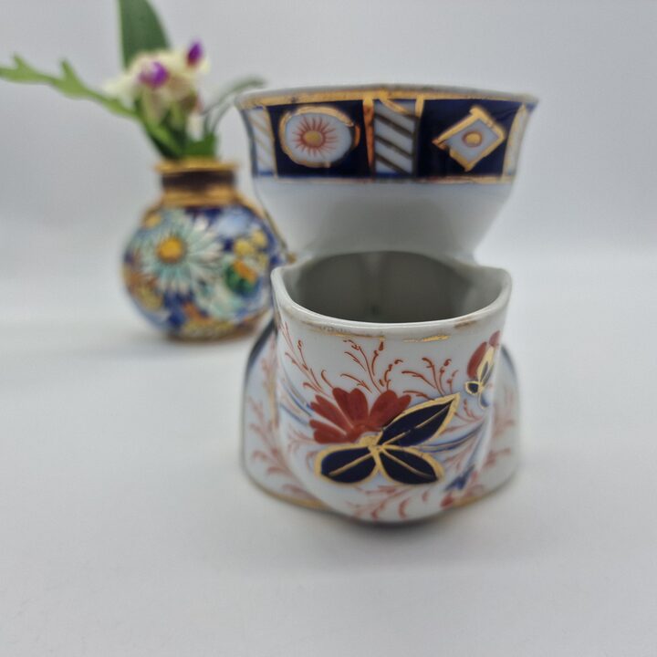 Antica Tazza da Barbiere in Porcellana, Scuttle da Barbiere Vittoriano Staffordshire Blu Cobalto Imari, Collezionismo Barba 11…