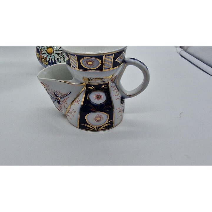 Antica Tazza da Barbiere in Porcellana, Scuttle da Barbiere Vittoriano Staffordshire Blu Cobalto Imari, Collezionismo Barba 11…