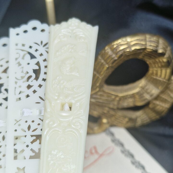 Vintage Handwaaier Abanico Spaanse Kant Witte Trouwwaaier Celluloid Bruidsaccessoire Valencia Jaren 1950 met Doos