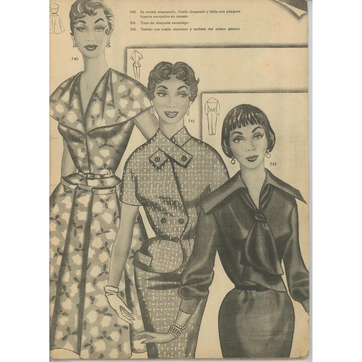 Spanisches Modemagazin 1950er Jahre Katalog mit Schnittmuster Illustrationen, Mid Century Stil Damenkleider Designs Vintage Eph…